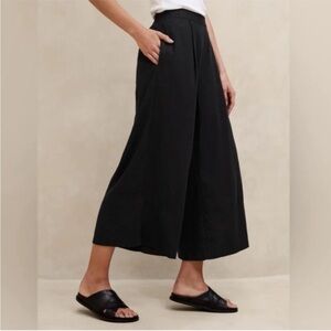 NEW! Banana Republic Black Linen-Blend Pull-On Wide-Leg Cropped Pant 🩷 #851726